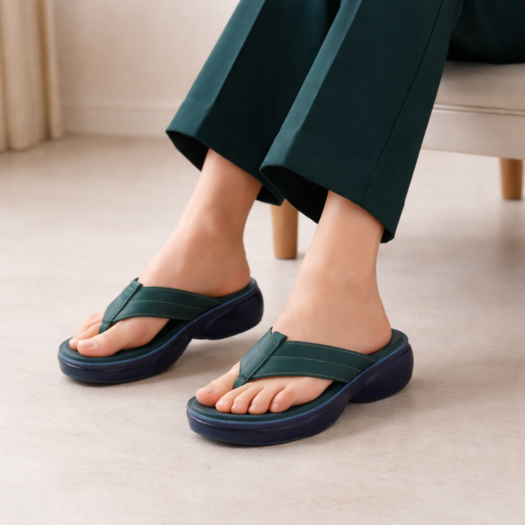 SHOELETA Women’s Stylish Flip Flop Slippers – Green & Purple
