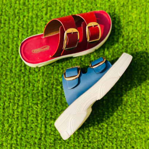 Instant Comfort! Medicated Soft Double Buckle Slippers - Red & Blue - Limited Stock!