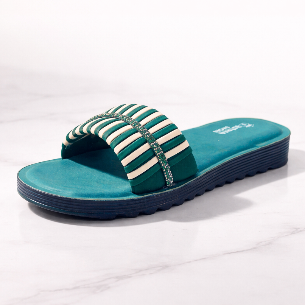 SHOELETA Women’s Striped Fashion Slippers – Red & Grey & Green