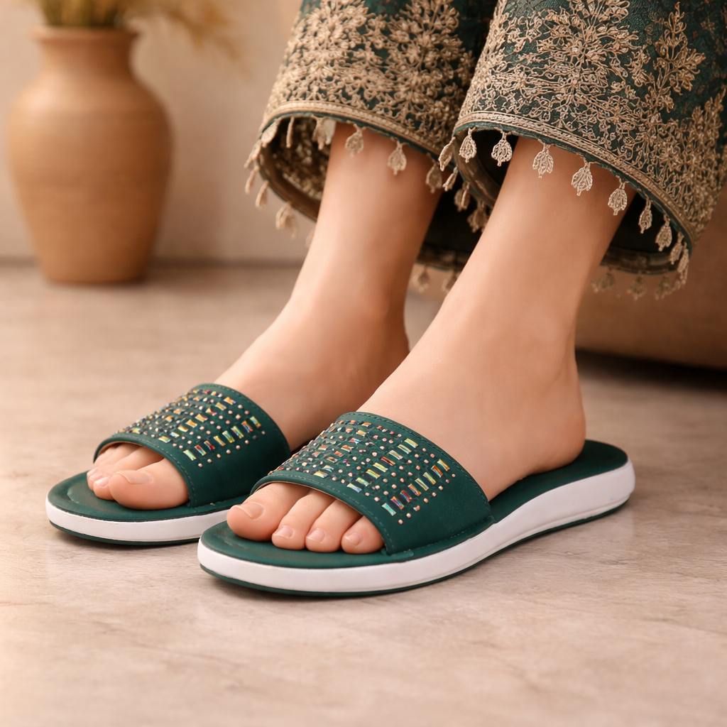 Medicated Comfort Soft Crystal Strap Slippers for Women | Stylish Everyday Slippers