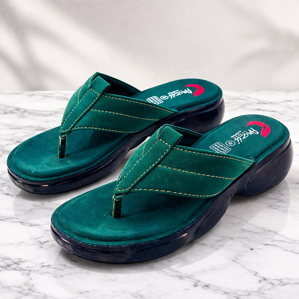SHOELETA Women’s Stylish Flip Flop Slippers – Green & Purple