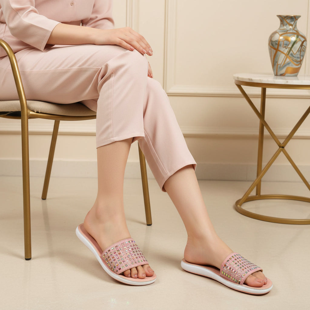 Medicated Comfort Soft Crystal Strap Slippers for Women | Stylish Everyday Slippers