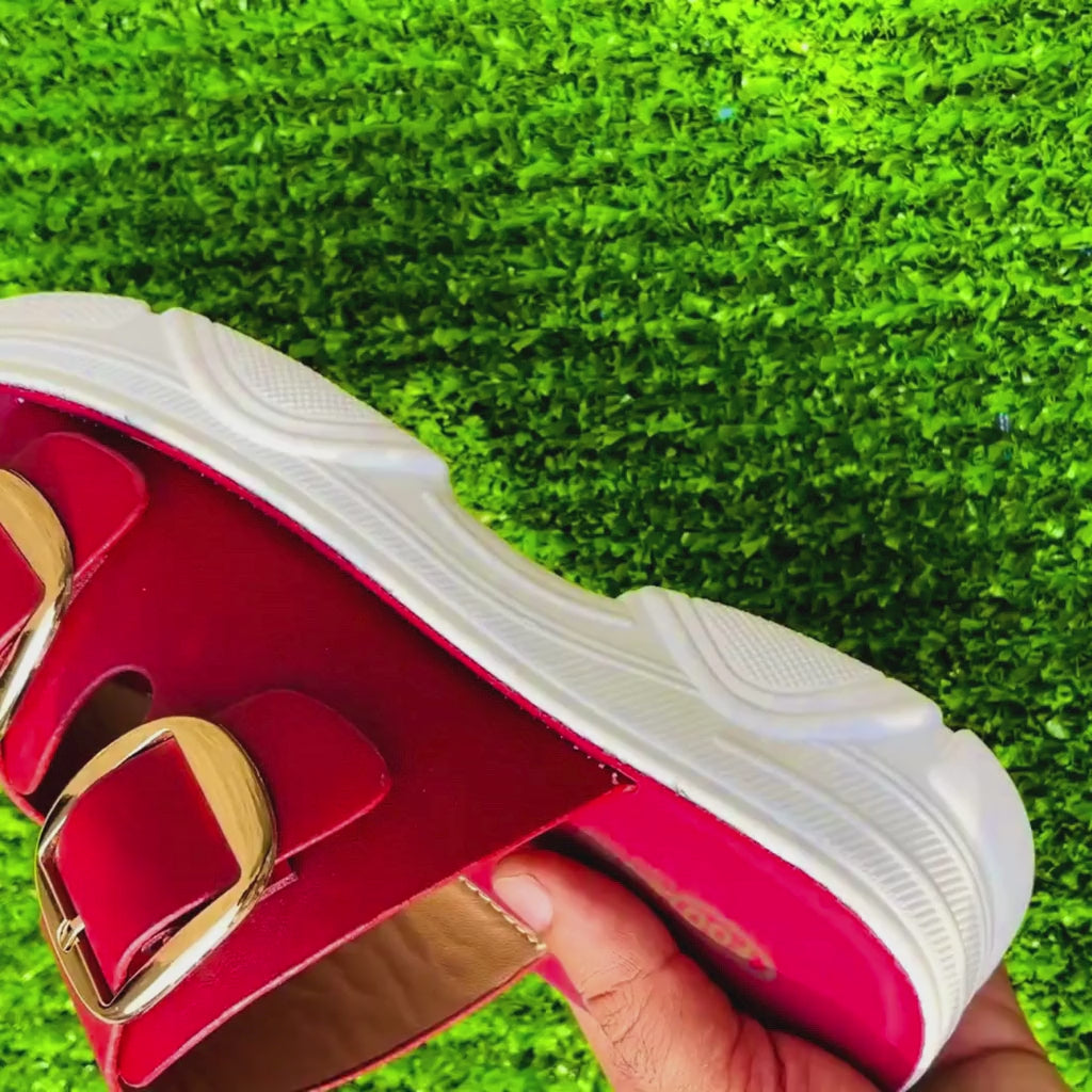 Instant Comfort! Medicated Soft Double Buckle Slippers - Red & Blue - Limited Stock!
